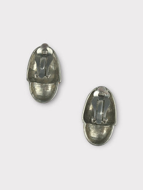 Oval Chrome and Orange Clip Earrings