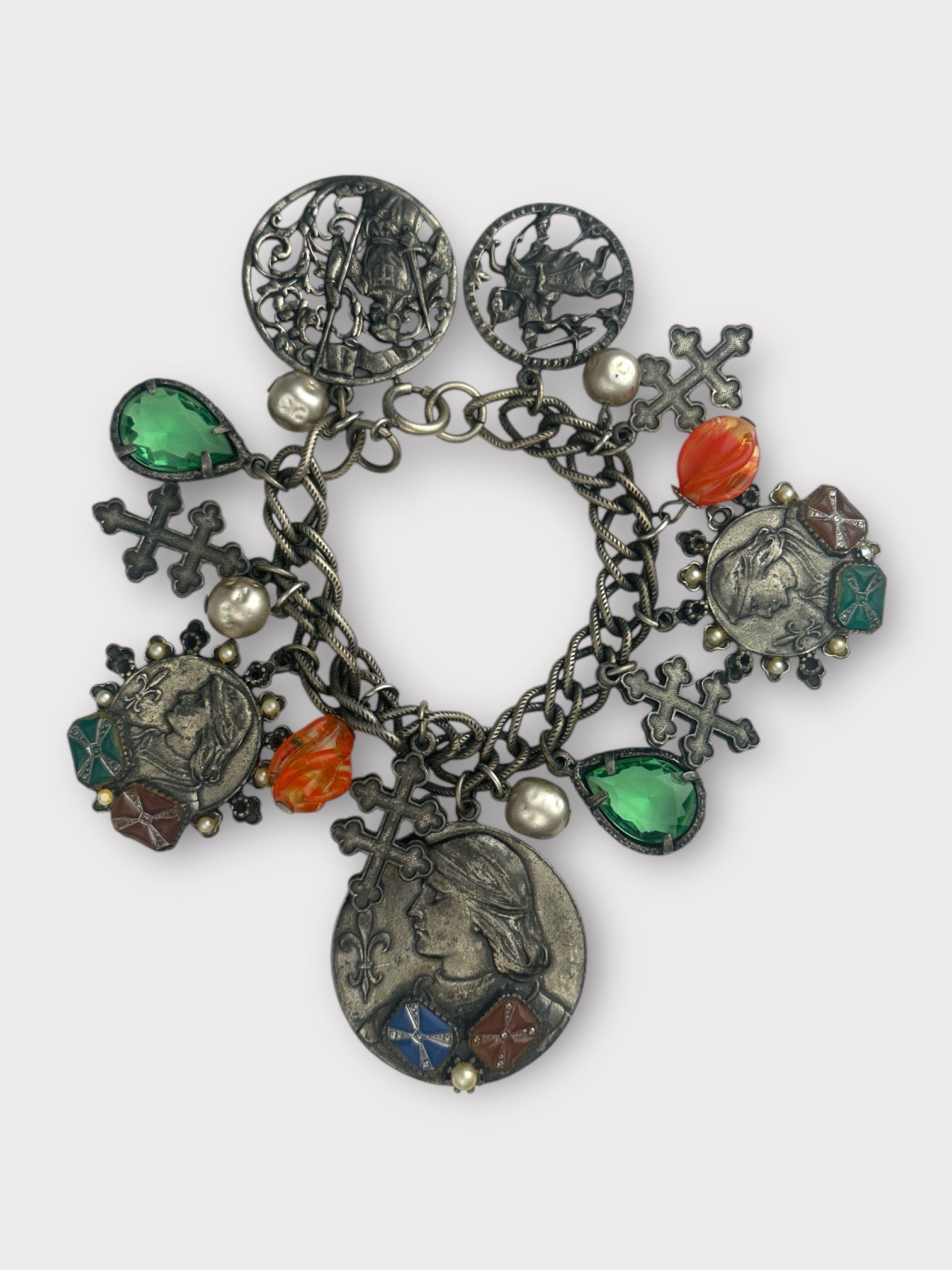 ART Blackened Silver Coin Charm Bracelet