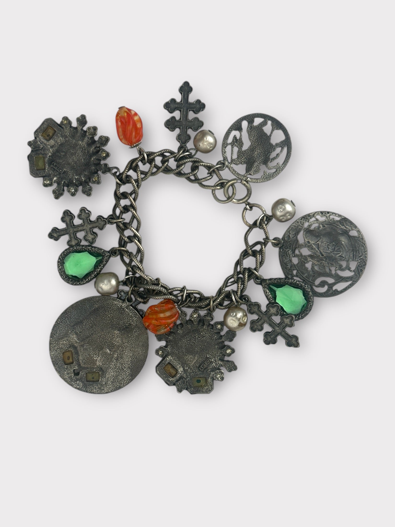 ART Blackened Silver Coin Charm Bracelet