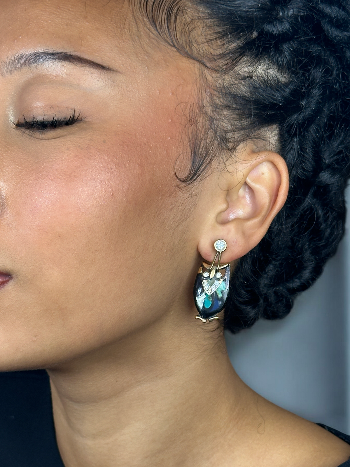 Eisenberg Owl Enamel and Rhinestone Stud Earrings