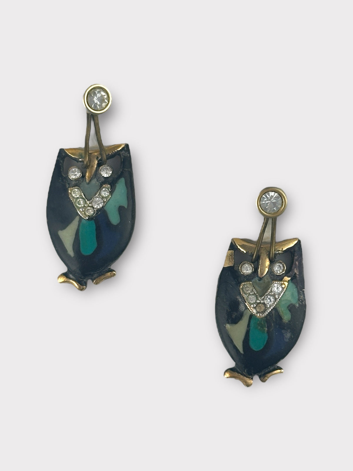 Eisenberg Owl Enamel and Rhinestone Stud Earrings