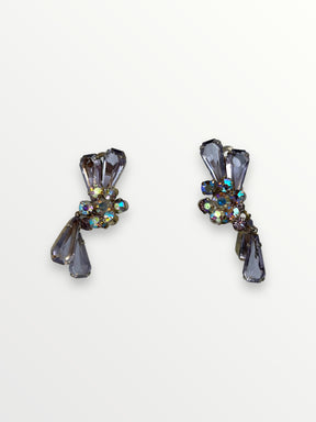 Iridescent Rhinestone Flower Clip Earrings