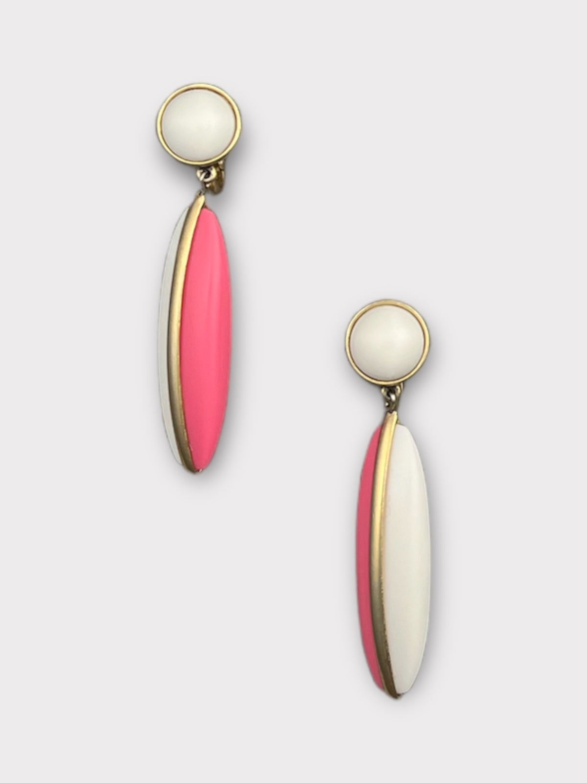 Trifari Pink and White Clip Earrings
