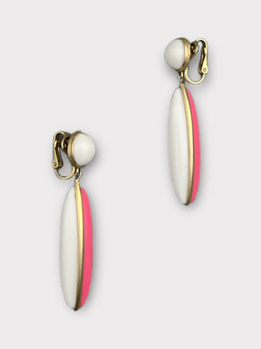 Trifari Pink and White Clip Earrings