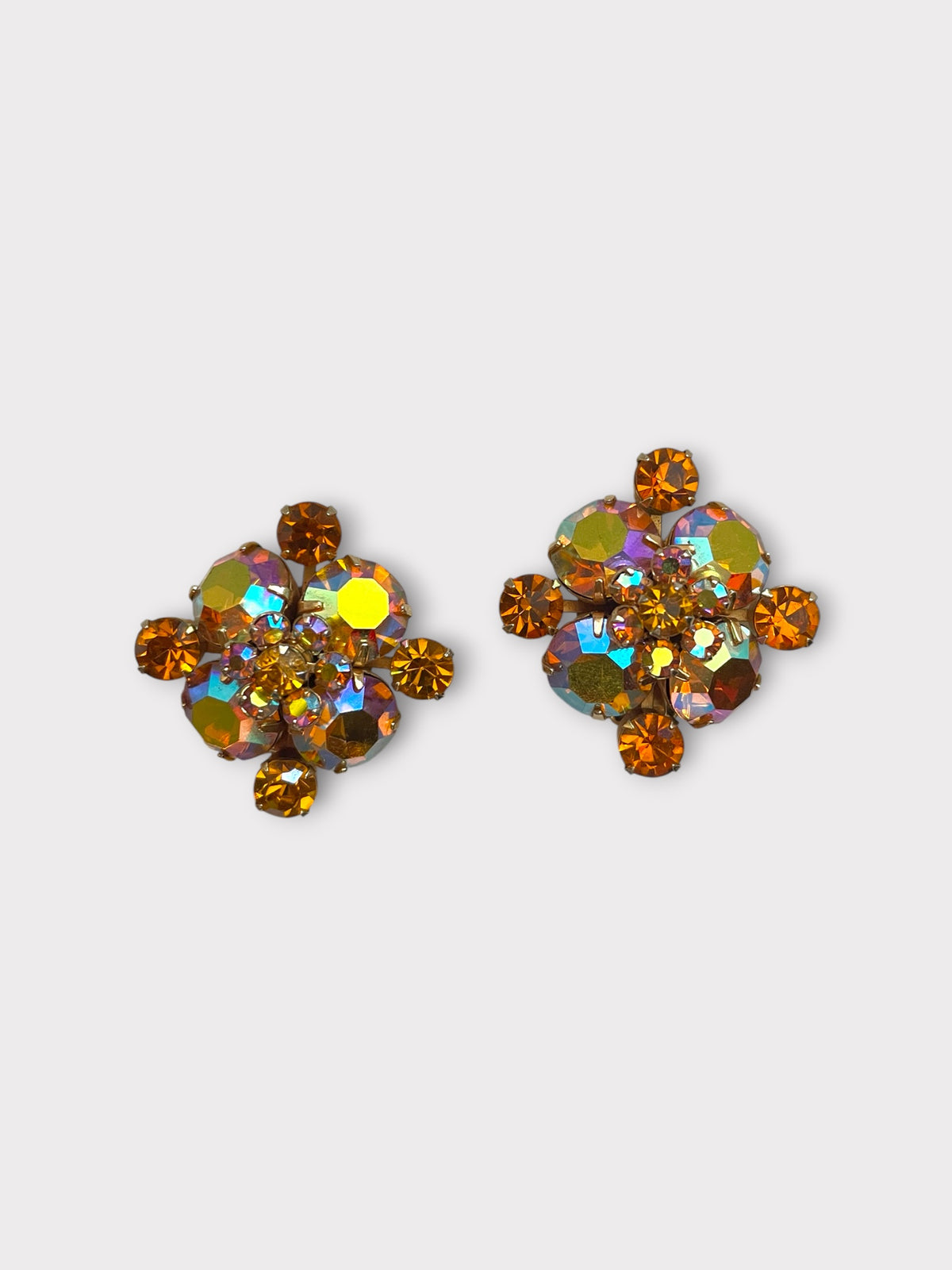 Hattie Carnegie Orange Rhinestone Earrings