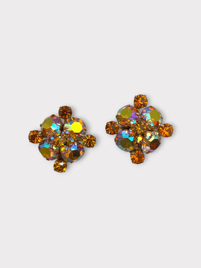 Hattie Carnegie Orange Rhinestone Earrings