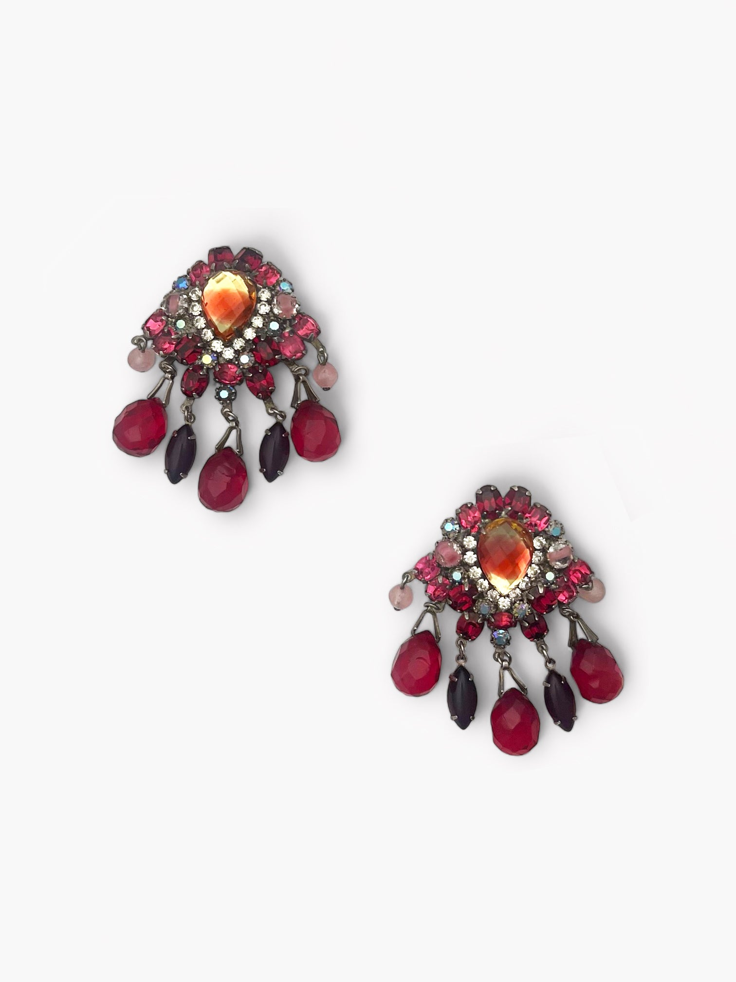 Albert Red Rhinestone Dangle Clip Earrings