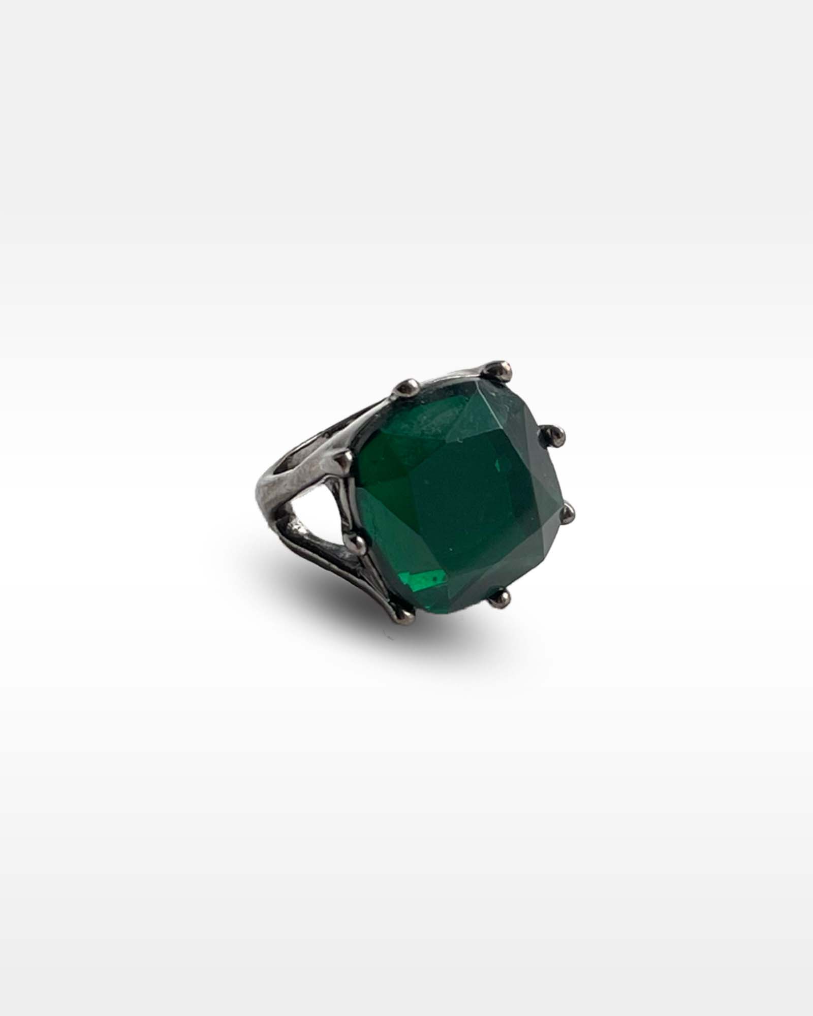 Green Glass and Gunmetal Ring