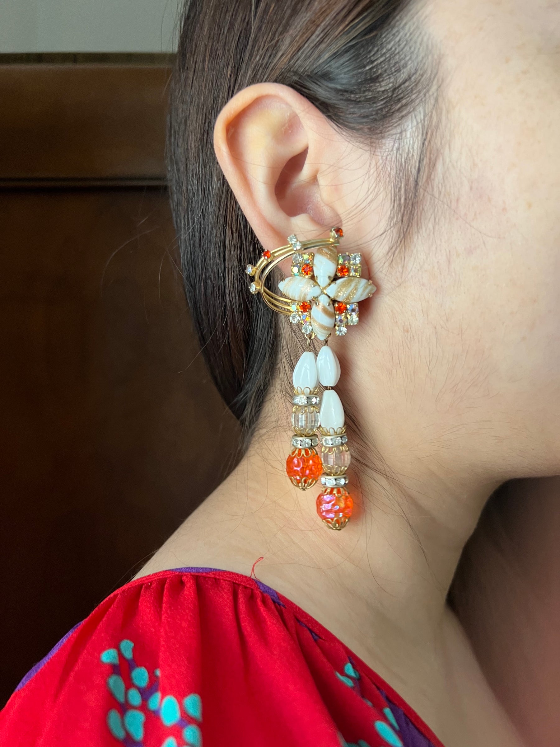 Hobé White & Orange Earrings
