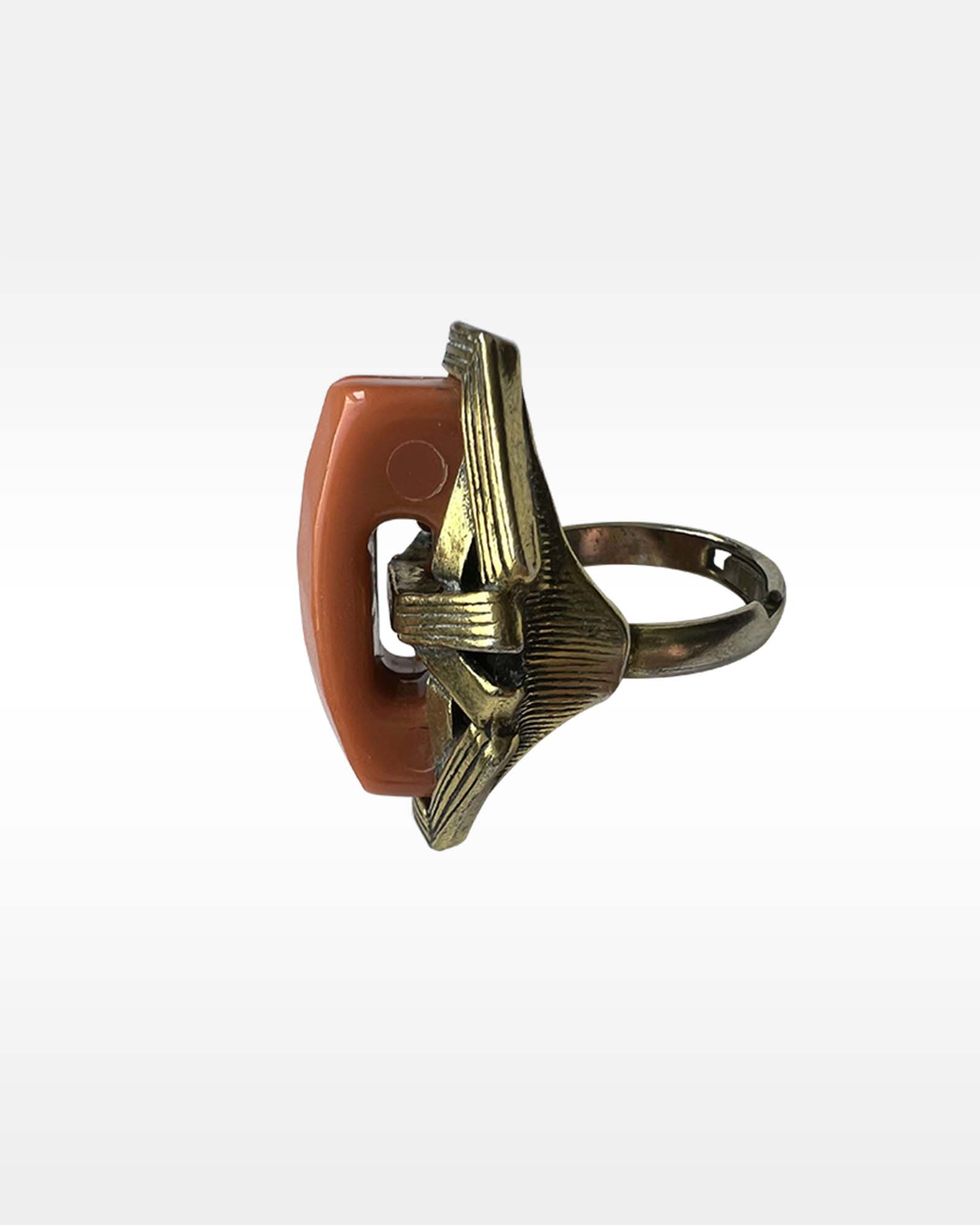 Hollycraft Brass Metal Coral Plastic Ring