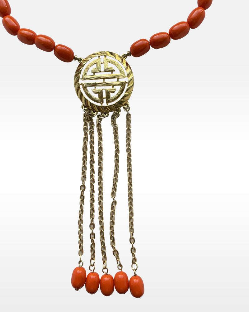 Gold Metal and Orange Bead Necklace