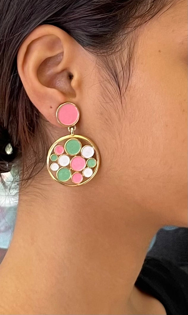 Trifari Pink, Green and White Clip Earrings