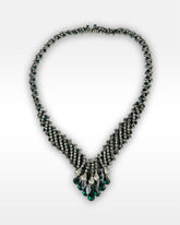 Kramer Couture 1950s Green and Clear Rhinestone Necklace