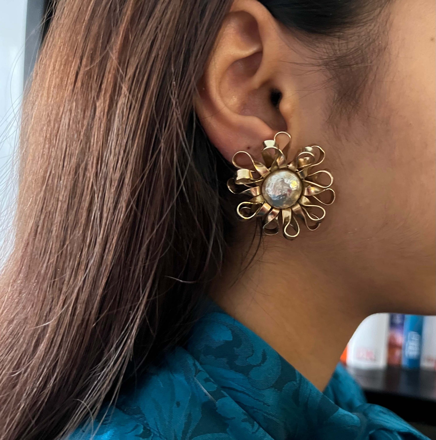 Napier Gold Metal and Faux Pearl Ribbon Clip Earrings