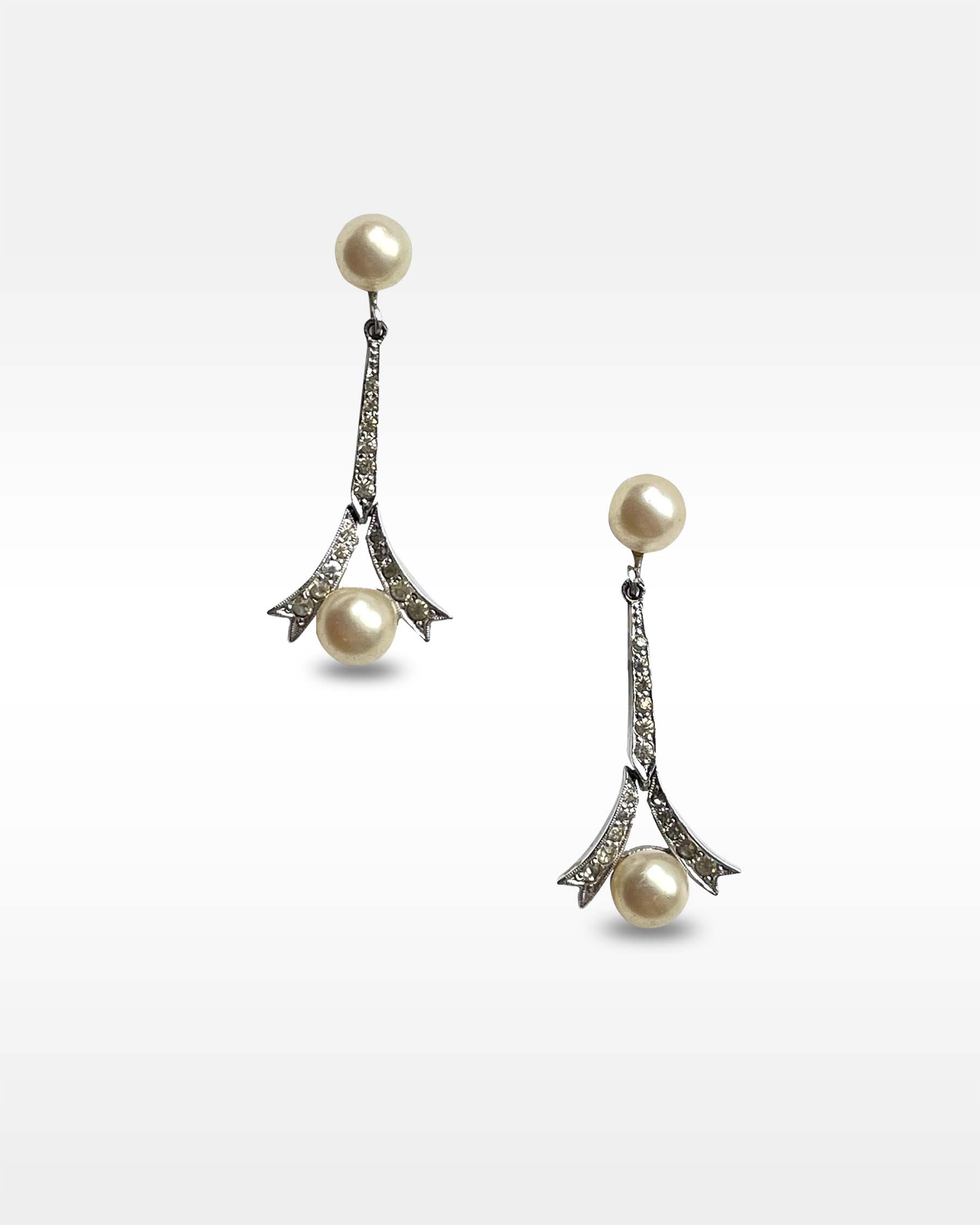 Panetta Faux Pearl and Rhinestone Clip Earrings