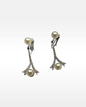 Panetta Faux Pearl and Rhinestone Clip Earrings