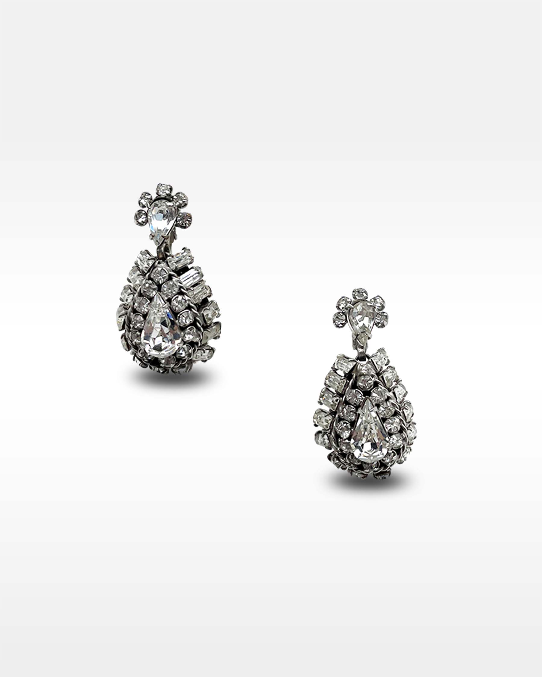 Sandor Clear Rhinestone and Silver Metal Clip Earrings