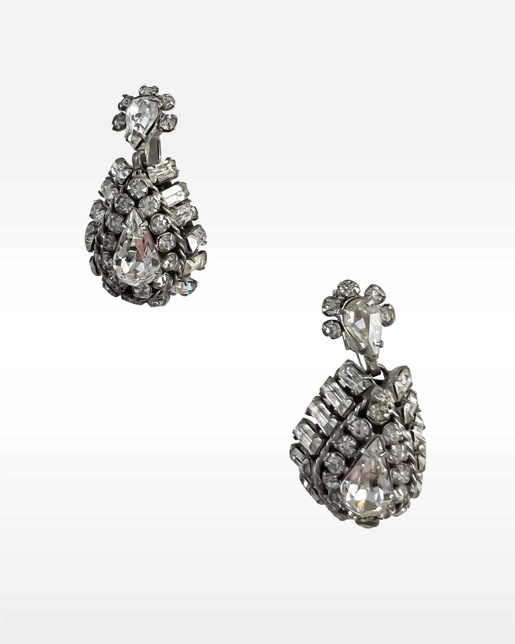 Sandor Clear Rhinestone and Silver Metal Clip Earrings