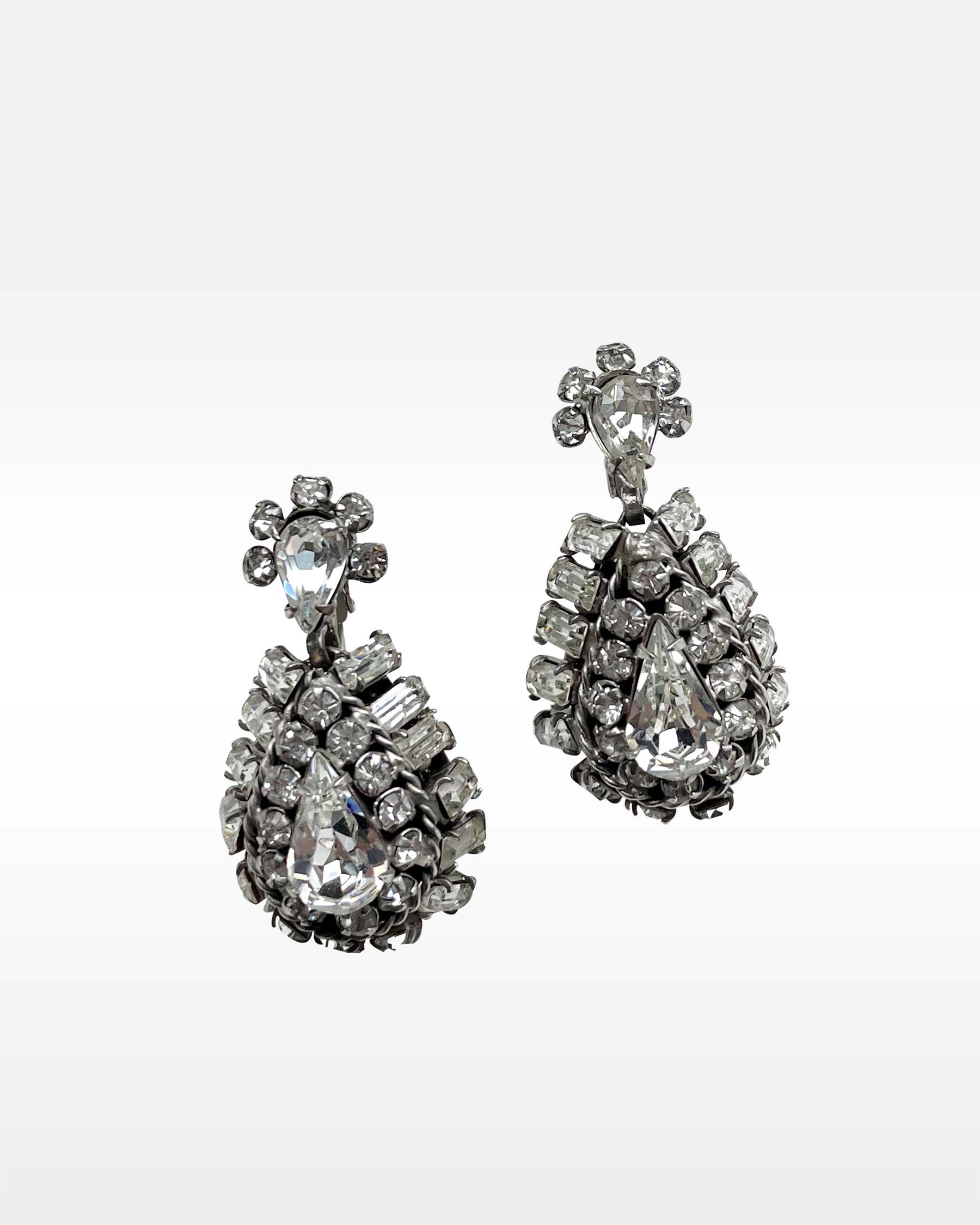 Sandor Clear Rhinestone and Silver Metal Clip Earrings