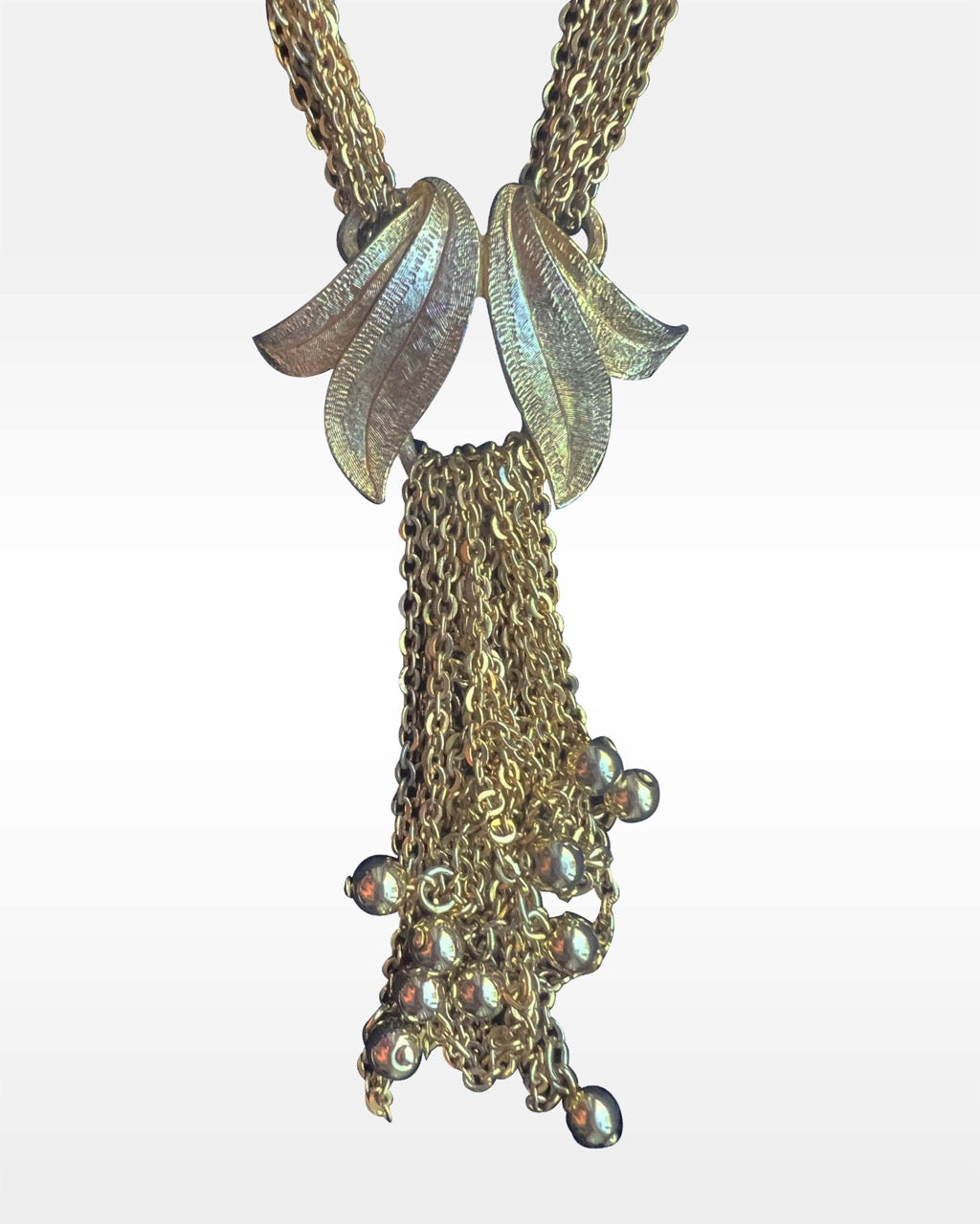 Multi-chain Double Leaf Tassel Necklace