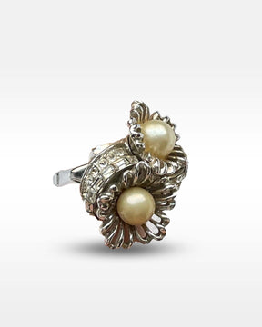 Vendome Clear Rhinestone and Faux Pearl Ring