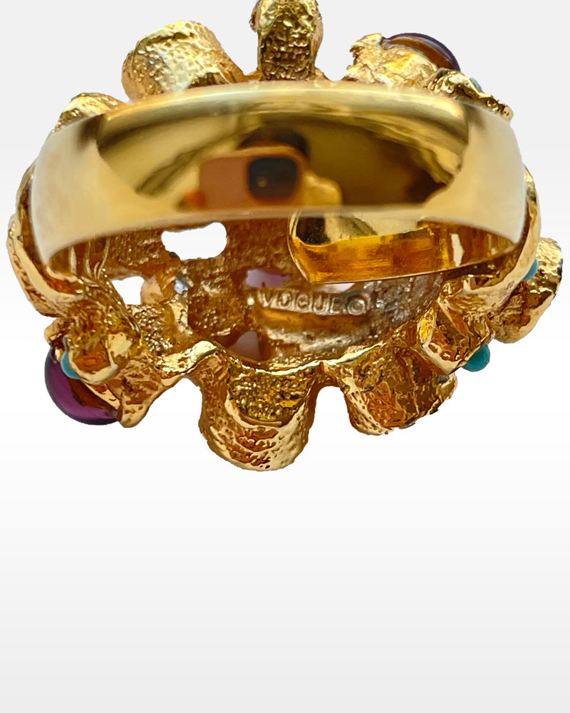 Vogue Gold Metal, Rhinestone and Multicolored Glass Ring