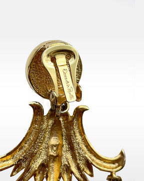 Oscar de la Renta Gold and Faux Pearl Clip Earrings